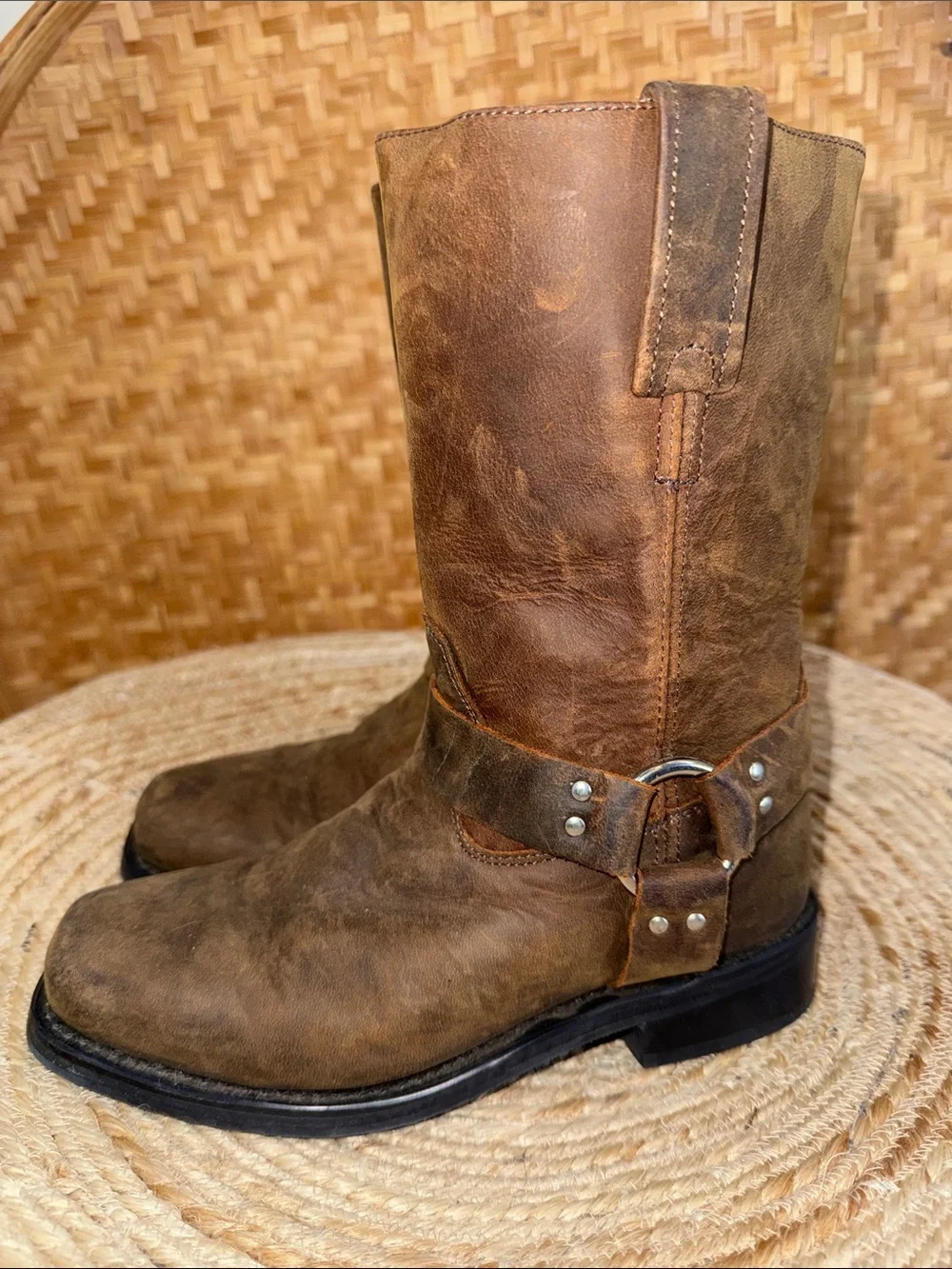 Old West Brown Leather Kids Engineer Harness Motorcycle Boots 13.0 D